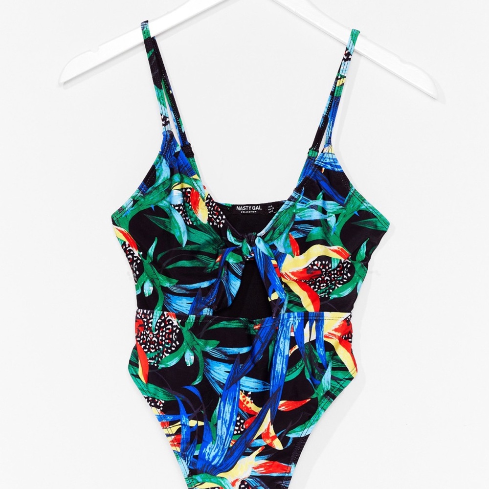 Nasty Gal Tropical High Leg Cut Out Swimsuit